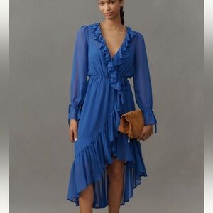 Anthropologie Long Sleeve Ruffled Midi Dress